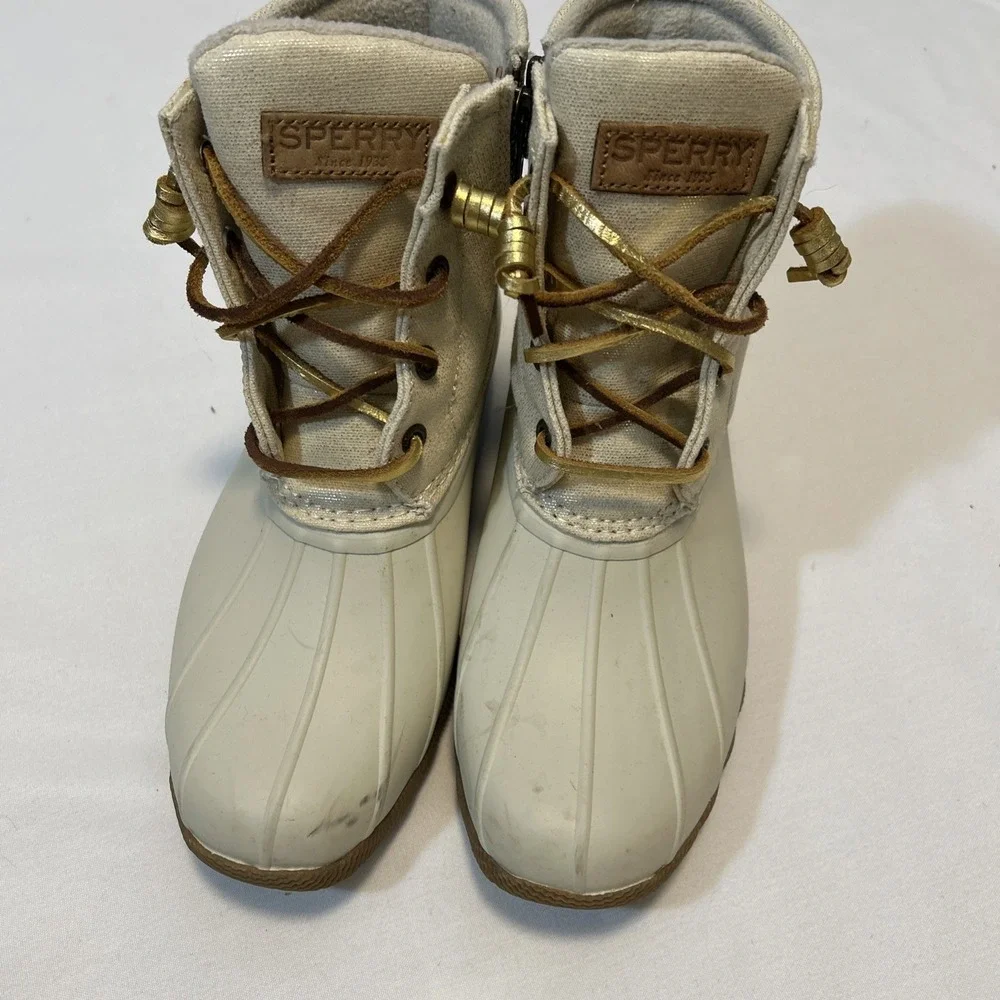 Sperry‎ Top-Sider Women 6.5 duck boots Saltwater Canvas Oat/Gold Rain Boots 286